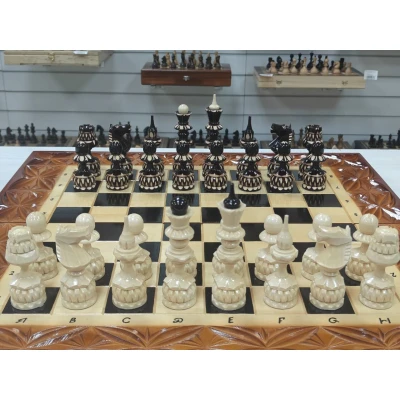 Шахматы 3в1 ручной работы резные Медведь ( нарды, шашки) 60см