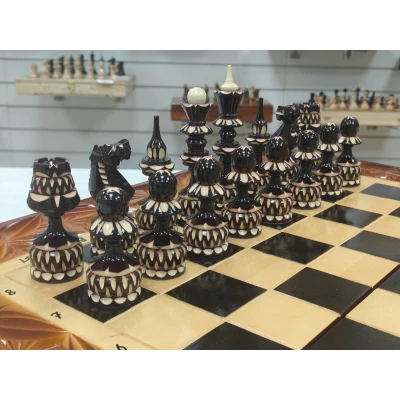 Шахматы 3в1 ручной работы резные Медведь ( нарды, шашки) 60см