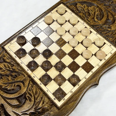 Нарды резные узорные из массива бука Скорпион светлый