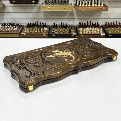 Нарды резные узорные из массива бука Скорпион светлый