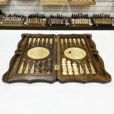 Нарды резные узорные из массива бука Скорпион светлый