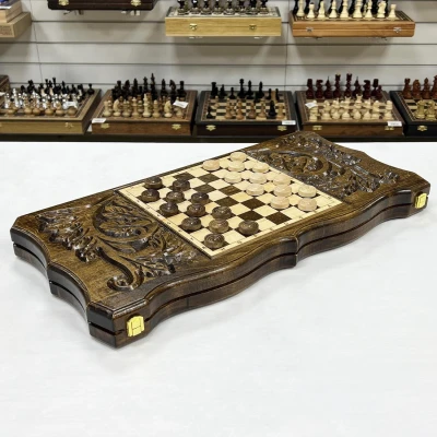 Нарды резные узорные из массива бука Скорпион светлый