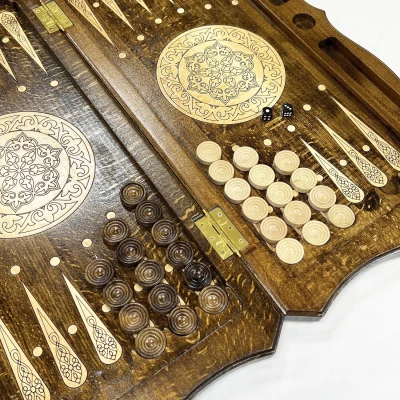 Нарды резные узорные из массива бука Скорпион светлый