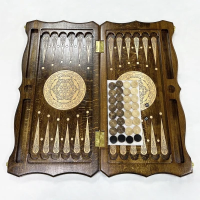 Нарды резные узорные из массива бука Скорпион светлый