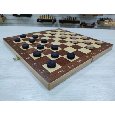 Шашки подарочные деревянные интарсия темные