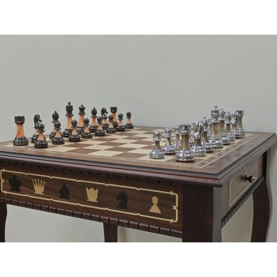 Шахматный стол из Красного дерева подарочный с фигурами Итальянский дизайн (композит)