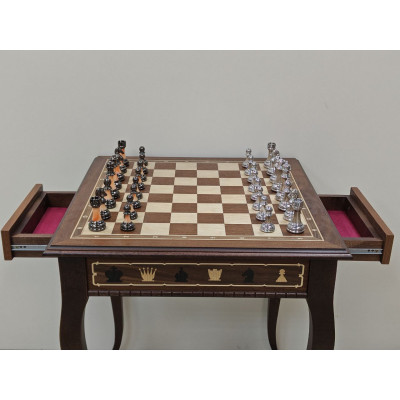 Шахматный стол из Красного дерева подарочный с фигурами Итальянский дизайн (композит)