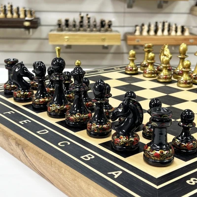 Шахматы деревянные эбен ручная роспись Хохлома