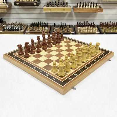 Шахматы турнирные Королевский Стаунтон с утяжелением доска 50 на 50 см красное дерево