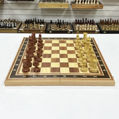 Шахматы турнирные Королевский Стаунтон с утяжелением доска 50 на 50 см красное дерево