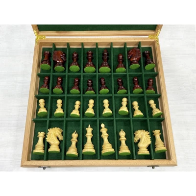 Шахматный ларец красное дерево с фигурами Wellington 52 см