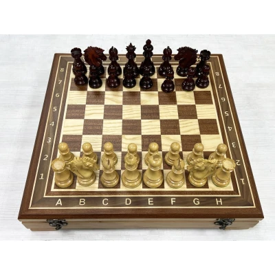 Шахматный ларец красное дерево с фигурами Wellington 52 см