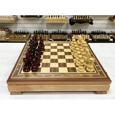 Шахматный ларец красное дерево с фигурами Wellington 52 см