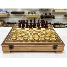 Шахматный ларец красное дерево с фигурами Wellington 52 см