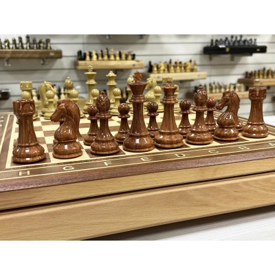 Шахматный ларец красное дерево с фигурами красный композит 52 см