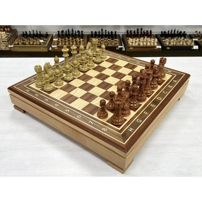 Шахматный ларец красное дерево с фигурами красный композит 52 см