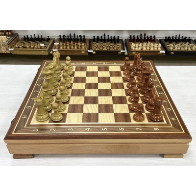 Шахматный ларец красное дерево с фигурами красный композит 52 см