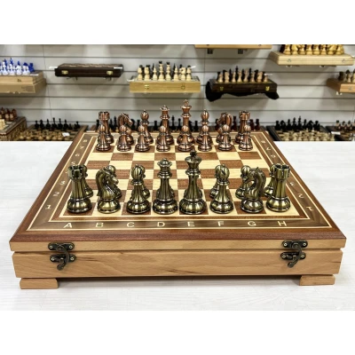 Шахматный ларец красное дерево с фигурами Антик 52 см