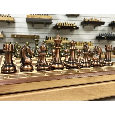 Шахматный ларец красное дерево с фигурами Антик 52 см