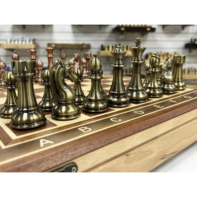 Шахматный ларец красное дерево с фигурами Антик 52 см