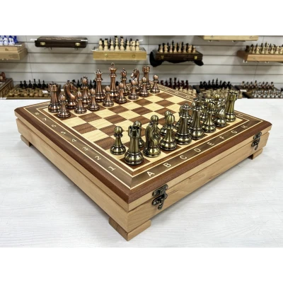 Шахматный ларец красное дерево с фигурами Антик 52 см