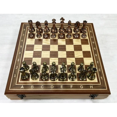 Шахматный ларец красное дерево с фигурами Антик 52 см