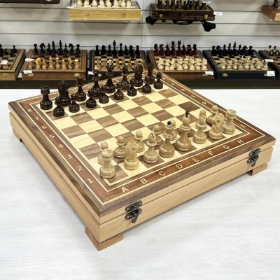 Шахматный ларец орех с фигурами Резной конь 52 см