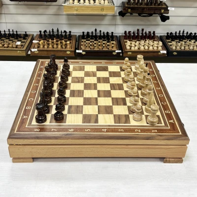 Шахматный ларец орех с фигурами Резной конь 52 см