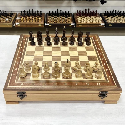 Шахматный ларец орех с фигурами Резной конь 52 см