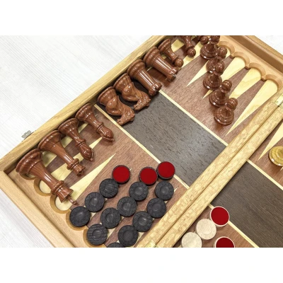 Шахматы-нарды-шашки Красное дерево с фигурами королевский Стаунтон