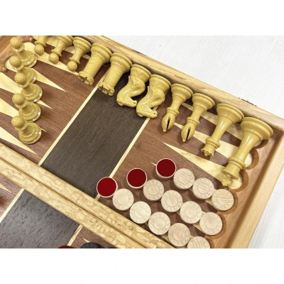 Шахматы-нарды-шашки Красное дерево с фигурами королевский Стаунтон