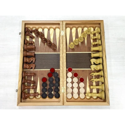 Шахматы-нарды-шашки Красное дерево с фигурами королевский Стаунтон