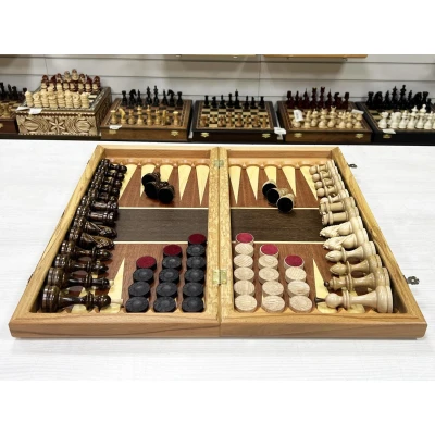 Набор 3 в 1 шахматы-нарды-шашки Турнирный красное дерево/граб