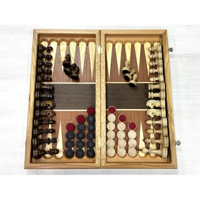 Набор 3 в 1 шахматы-нарды-шашки Турнирный красное дерево/граб