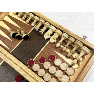 Набор 3 в 1 шахматы-нарды-шашки Турнирный красное дерево/граб