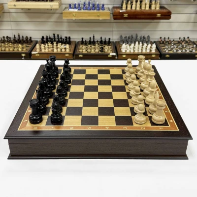 Шахматы подарочные в ларце Венге с утяжеленными фигурами премиум