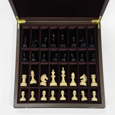 Шахматы подарочные в ларце Венге с утяжеленными фигурами премиум