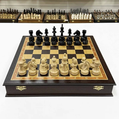 Шахматы подарочные в ларце Венге с утяжеленными фигурами премиум