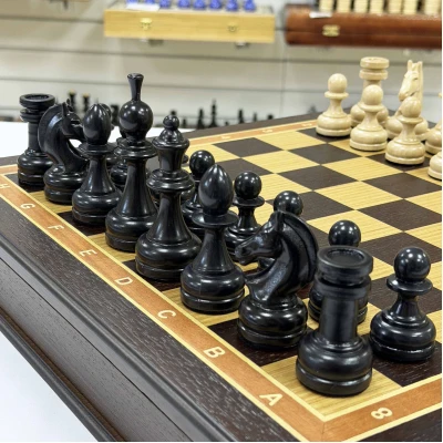 Шахматы подарочные в ларце Венге с утяжеленными фигурами премиум