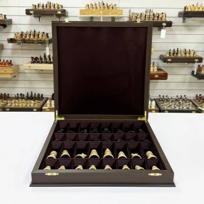 Шахматы подарочные в ларце Венге с утяжеленными фигурами премиум