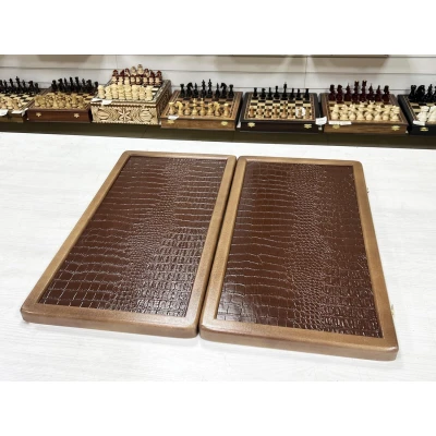 Нарды кожанные Презент коричневые большие 60 см + фишки Люкс