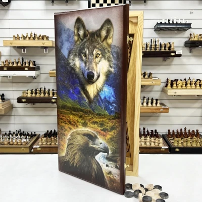 Нарды деревянные горный орел и степной волк большие 60 на 60 см