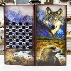 Нарды деревянные горный орел и степной волк большие 60 на 60 см