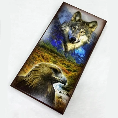 Нарды деревянные горный орел и степной волк большие 60 на 60 см