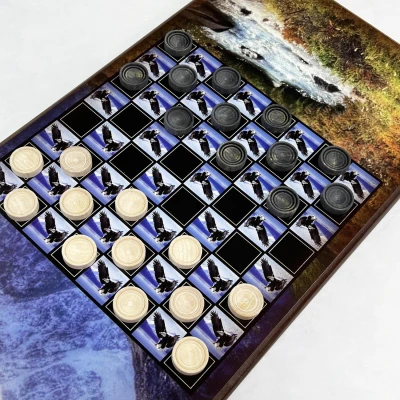 Нарды деревянные горный орел и степной волк большие 60 на 60 см