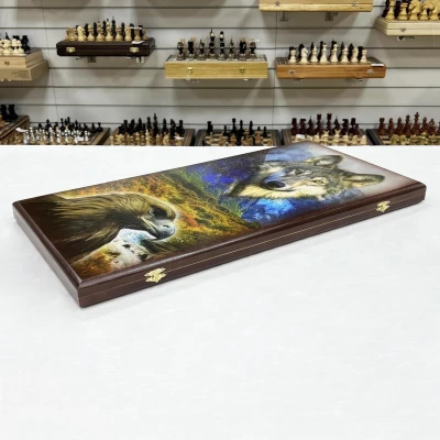 Нарды деревянные горный орел и степной волк большие 60 на 60 см