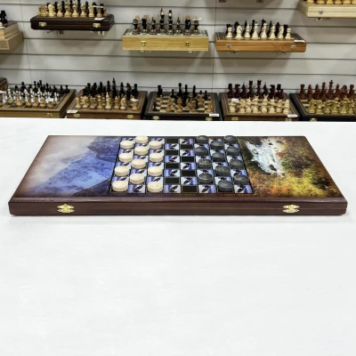 Нарды деревянные горный орел и степной волк большие 60 на 60 см