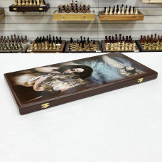 Нарды деревянные Девушка и Волк большие 60 см