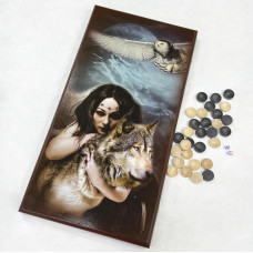 Нарды деревянные Девушка и Волк большие 60 см