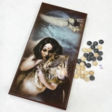 Нарды деревянные Девушка и Волк большие 60 см